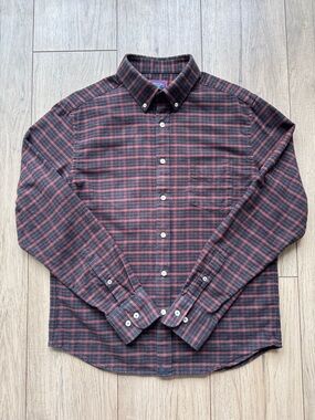 UNTUCKit Martino Shirt Men’s Medium Plaid Button Down Casual Black Brown Cotton